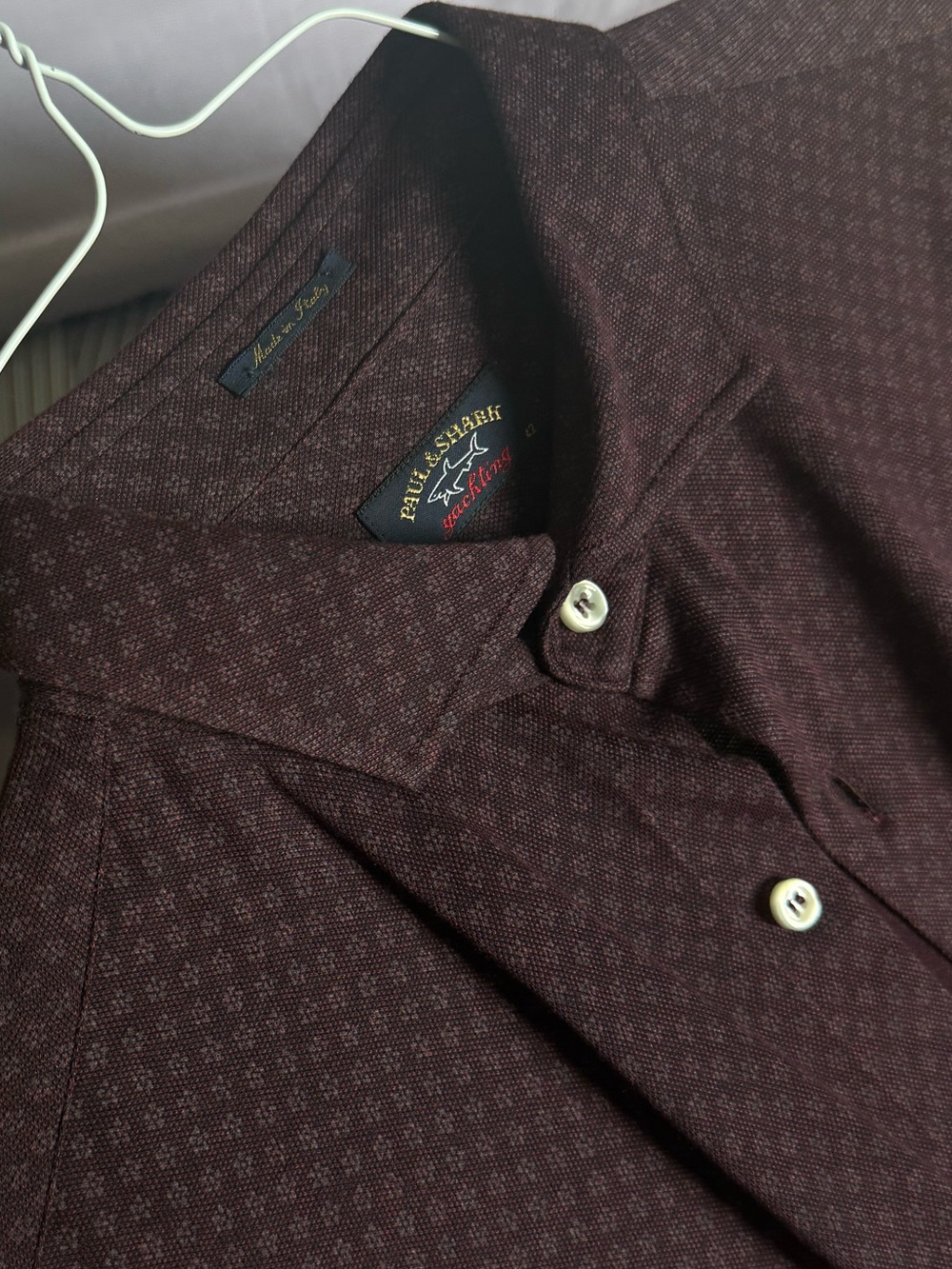 Paul & Shark Men's Deep Burgundy Micro-Pattern Button-Down Shirt